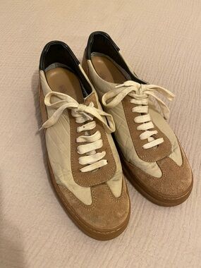 HIDSON LONDON Men's Casual Quilted & Suede Sneakers in Beige and Brown. Size 42